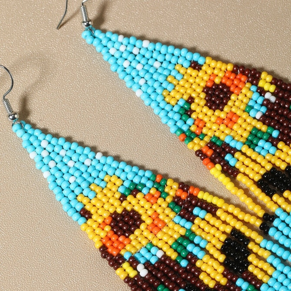 Boho Sunflower Bead Earrings - Picture 2 of 4